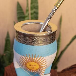 Imperial bandera de Argentina celesta y blanco con virola de alpaca